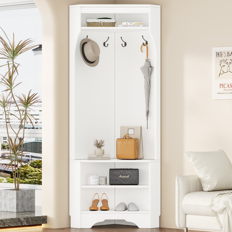 Lark Manor Minimalist Corner Hall Tree With Shoe Bench 4 Hooks And Adjustable Shelf Wayfair